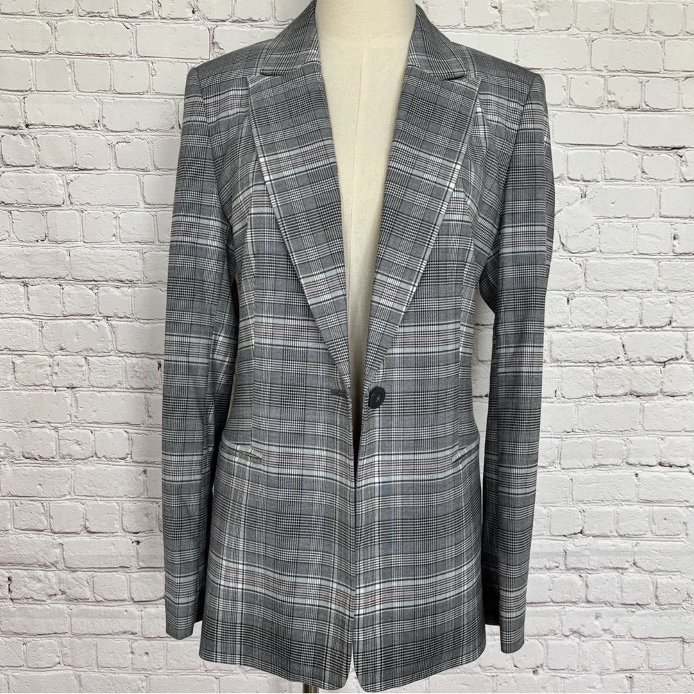 ELIE TAHARI Paige Plaid Long Sleeve Single Button Tailored Blazer--NWT--12